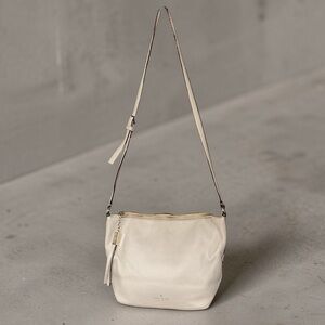 Kate Spade New York Hobo Bag Beige Pebbled Leather Crossbody